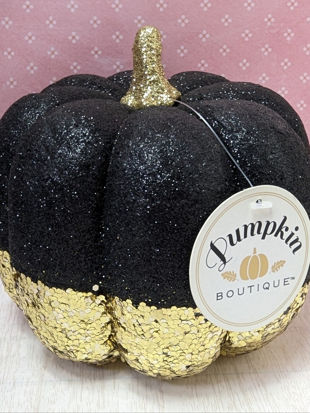 Pumpkin Decor Two Tone Glitter Sequin Black Gold Fall Halloween